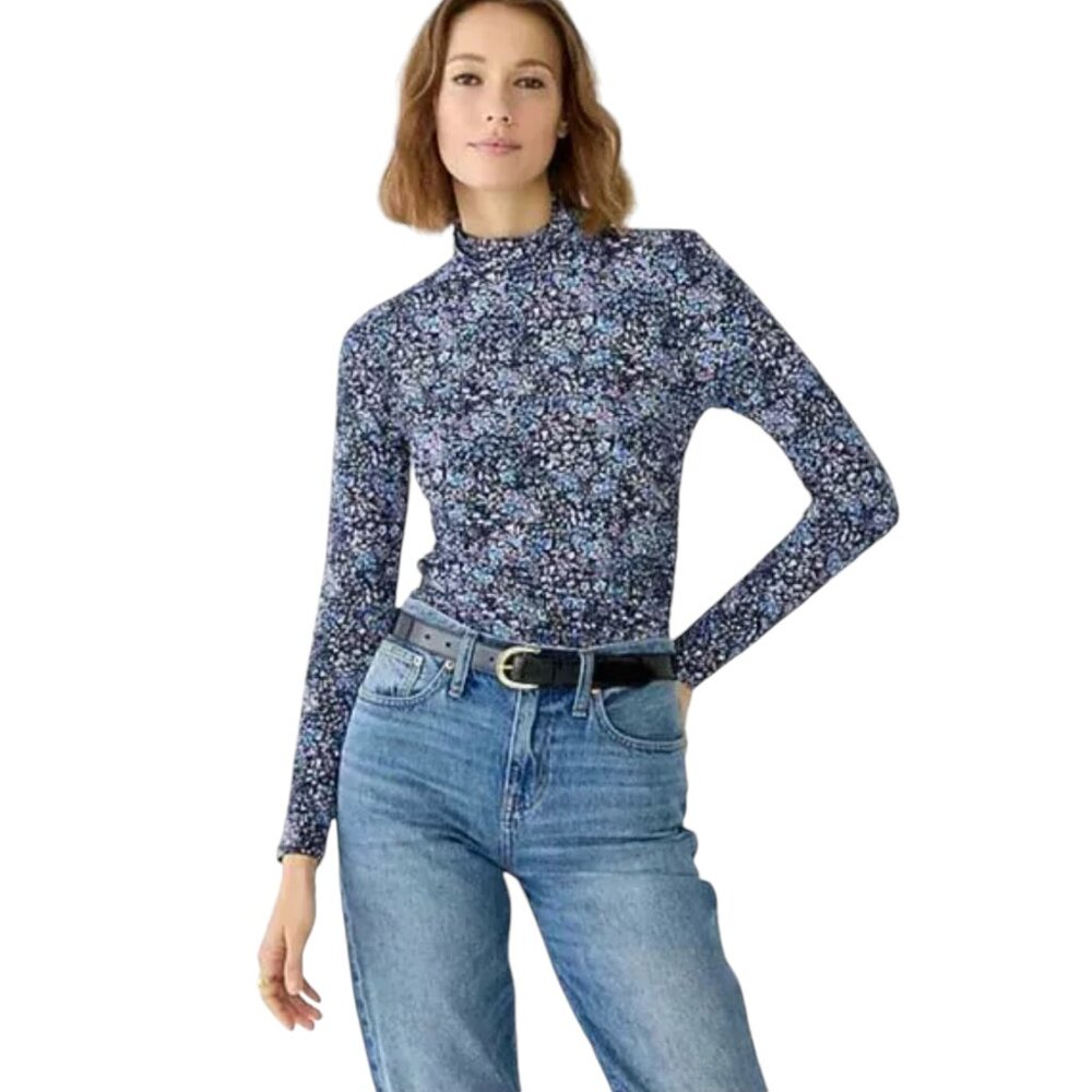 J. Crew Ruched Floral Turtleneck